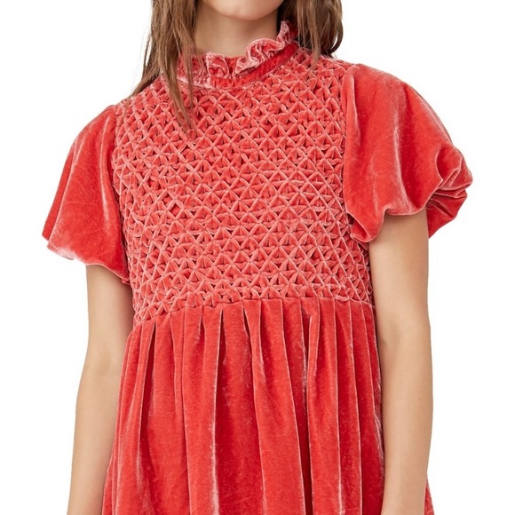 NWT FREE PEOPLE GUM DROP VELVET RUCHED MINI DRESS - Picture 3 of 5